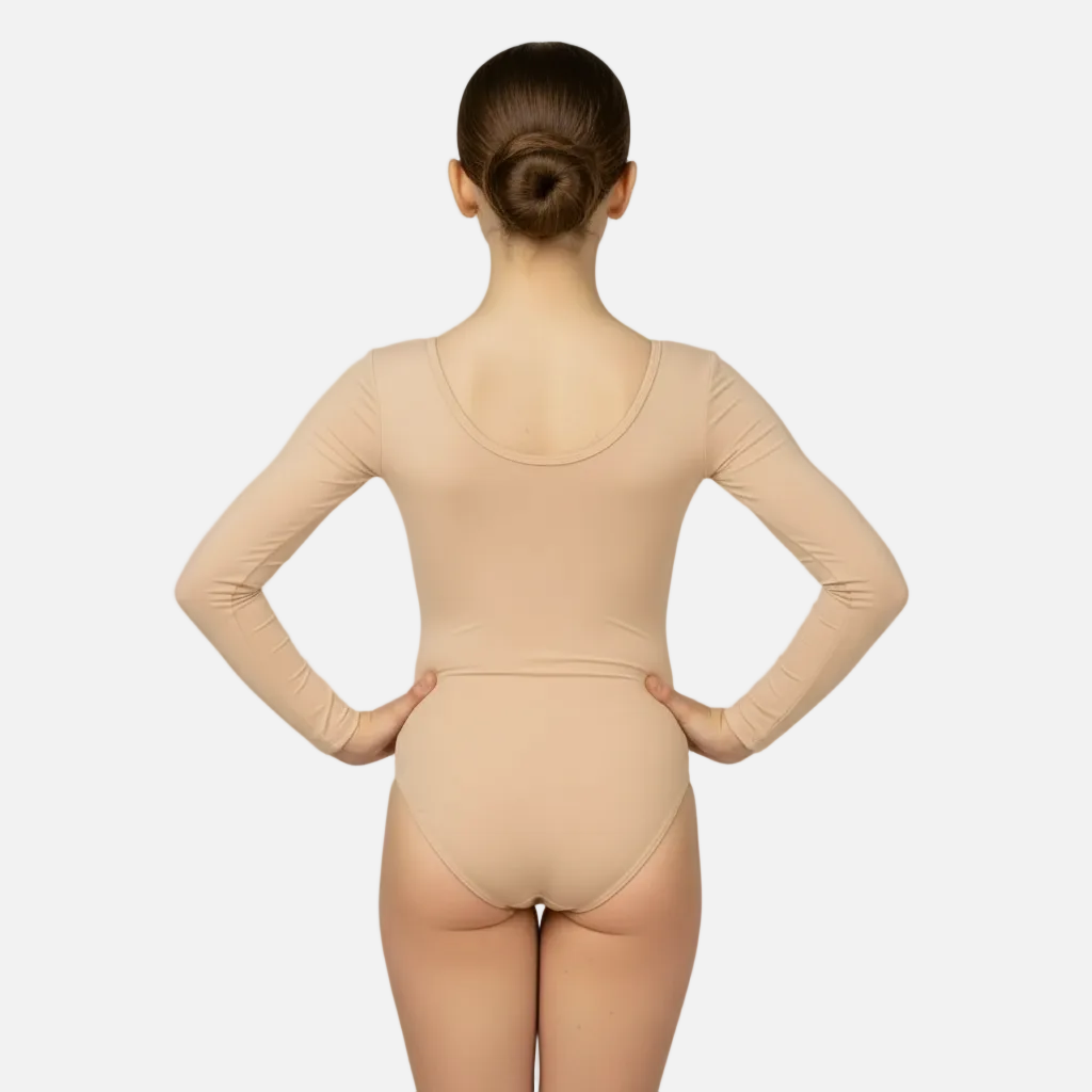 Body cieliste z długim rękawem TUPI LONG widok z tyłu - klasyczne body pod kostium