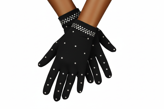 Czarne rękawiczki z lycry ze srebrnymi kryształkami