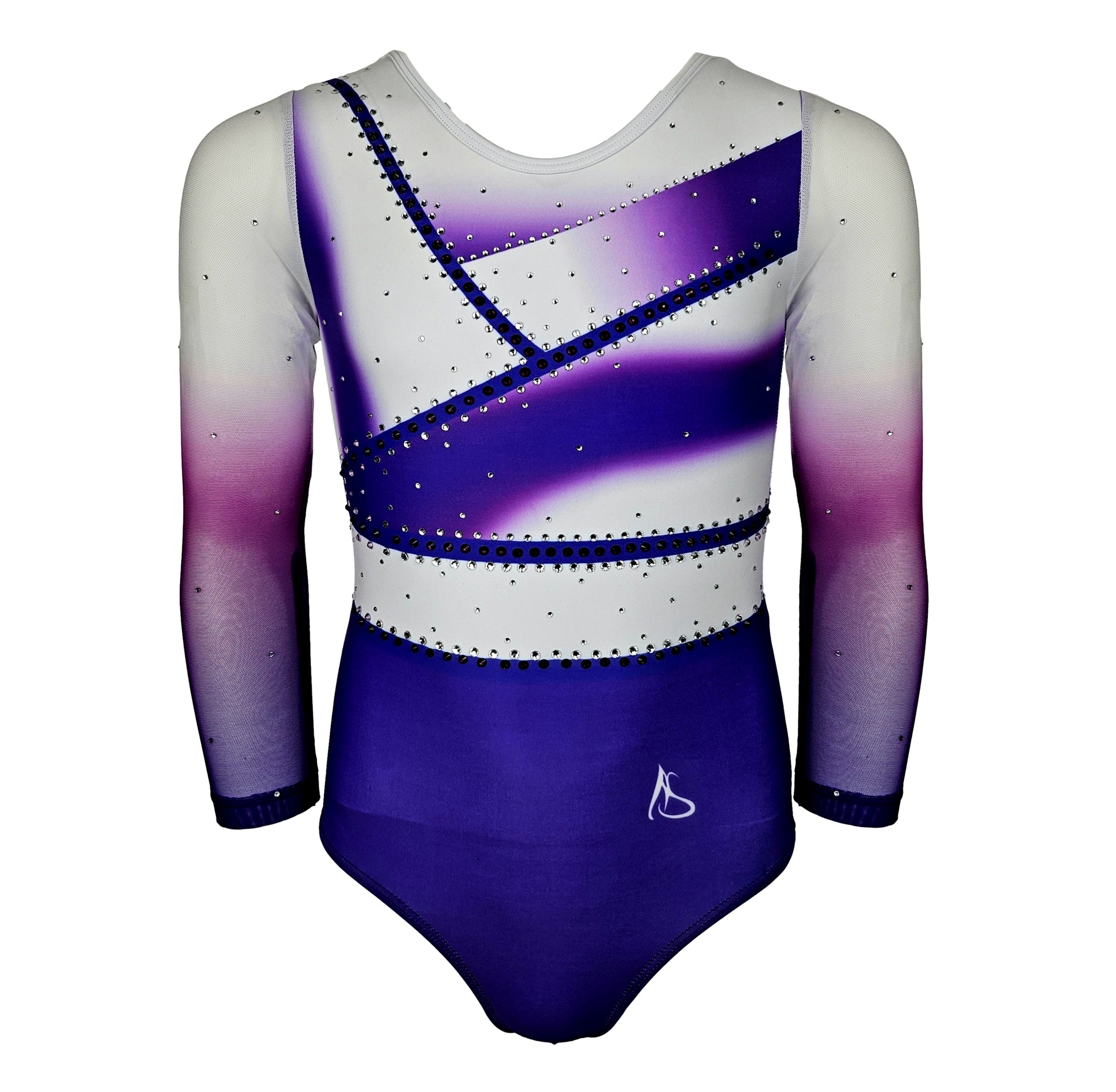 Kostium do gimnastyki artystycznej FLORA VIOLET Astraja - profesjonalny fioletowy strój z długim rękawem, przód