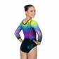 Kostium gimnastyczny DRAGONFLY - wielokolorowy strój treningowy z długim rękawem, widok z tyłu