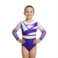 Kostium gimnastyczny FLORA VIOLET Astraja - fioletowy strój do gimnastyki artystycznej z kwiatowym wzorem, widok z przodu