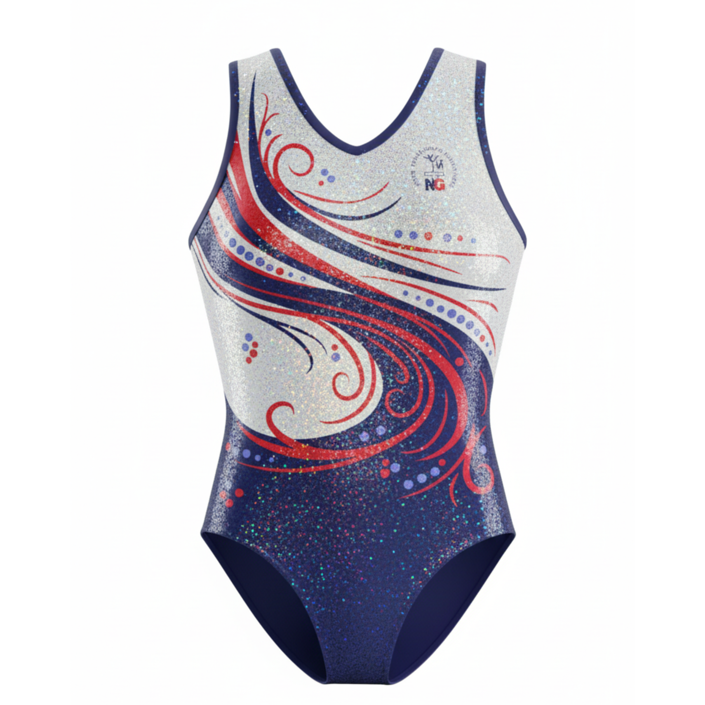 Błyszczący kostium gimnastyczny bez rękawów dla klubu NTG Nysa