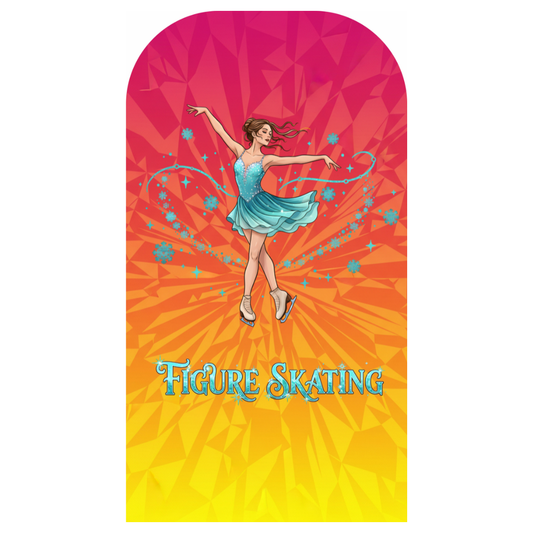 Pokrowiec na sukienkę łyżwiarską Golden Ice - tył ze złotym gradientem i grafiką łyżwiarki