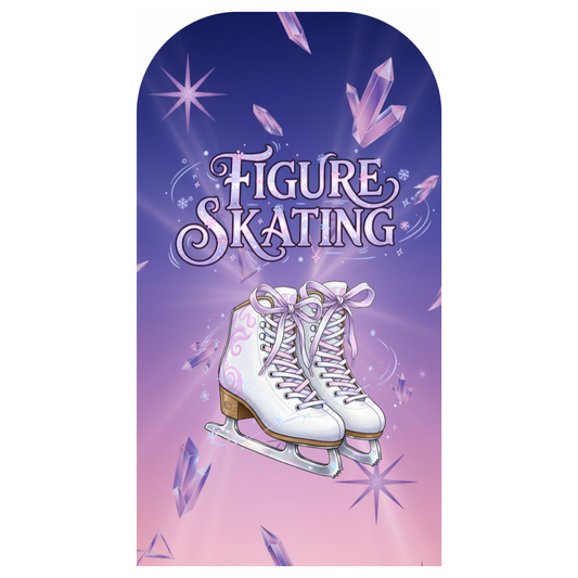 Pokrowiec na sukienkę łyżwiarską Purple Skates - tył z fioletowo-różowym gradientem i grafiką łyżew