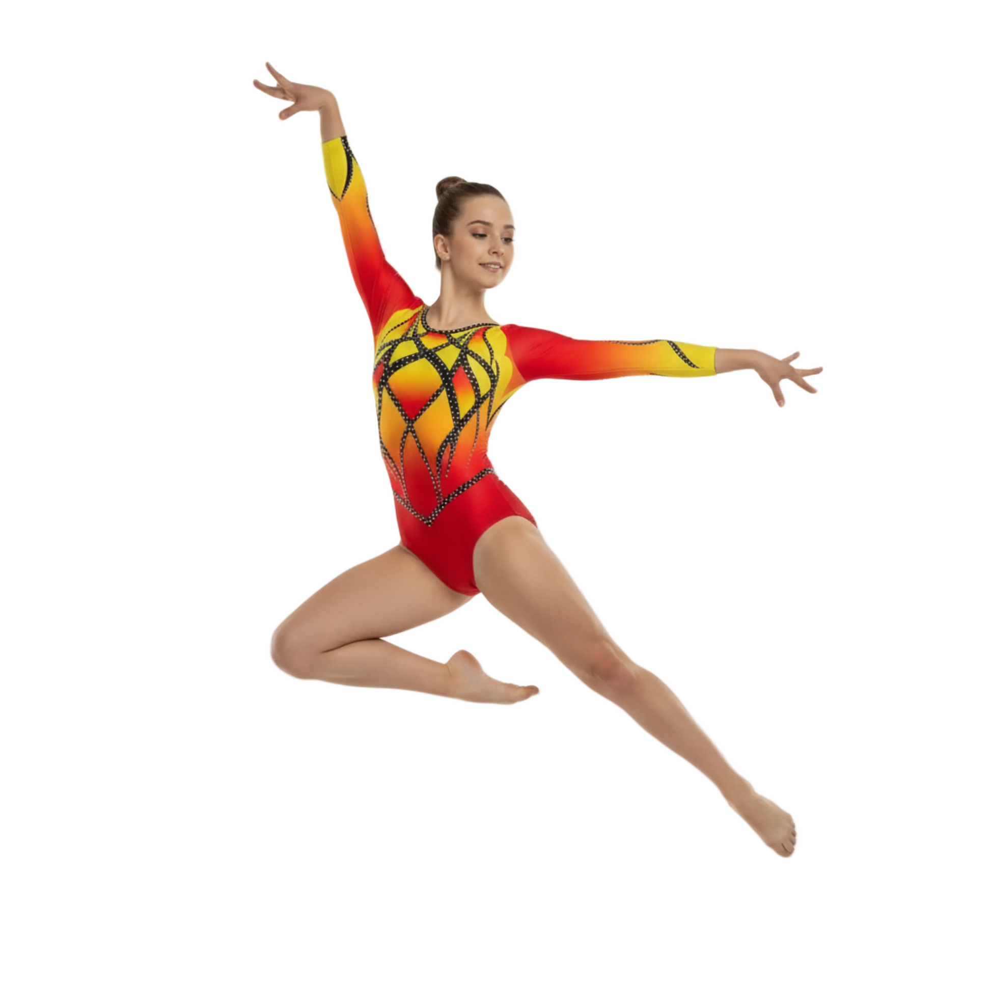 Gimnastyczka w kostiumie FUEGO podczas występu