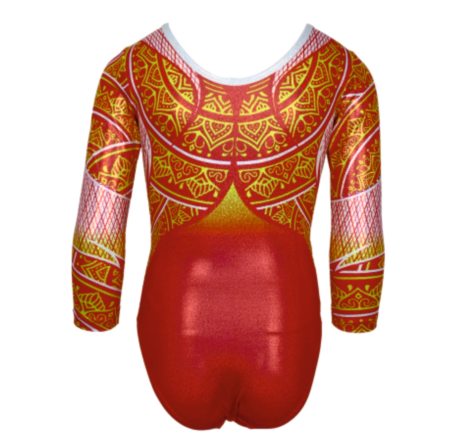 Strój gimnastyczny MANIPURI GOLD Astraja - złoto-pomarańczowy kostium do gimnastyki i akrobatyki, tył