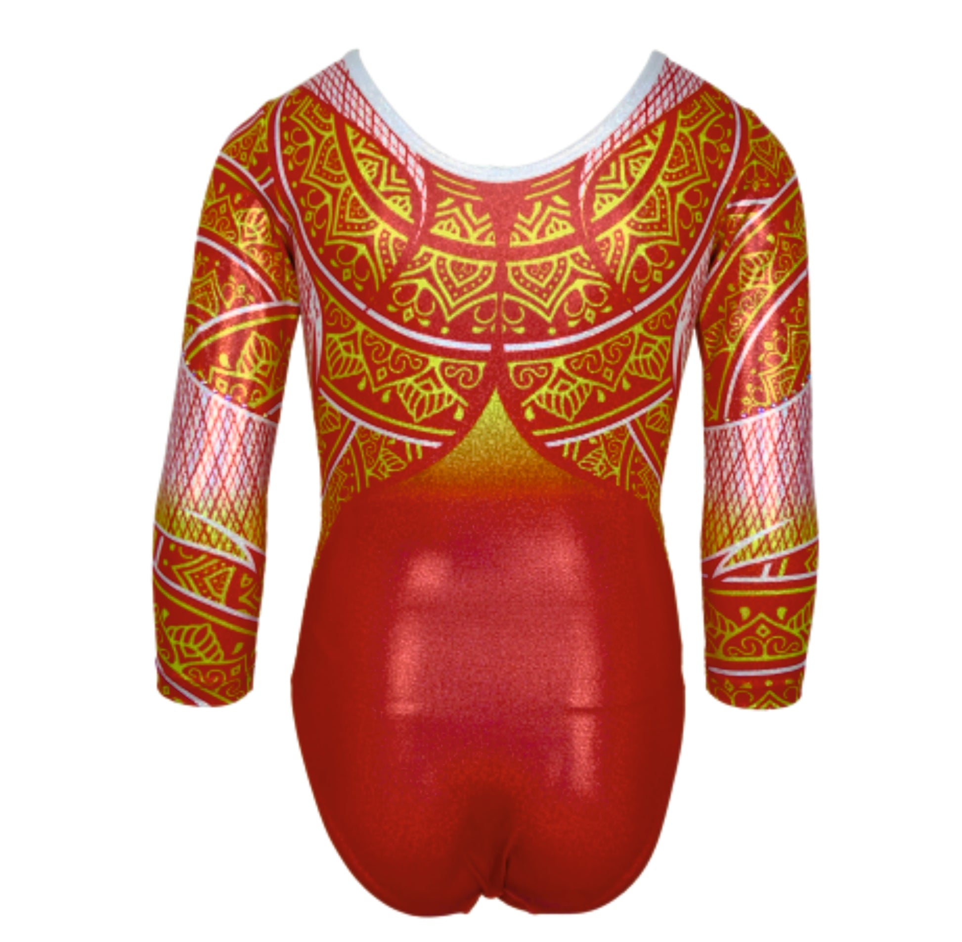 Strój gimnastyczny MANIPURI GOLD Astraja - złoto-pomarańczowy kostium do gimnastyki i akrobatyki, tył